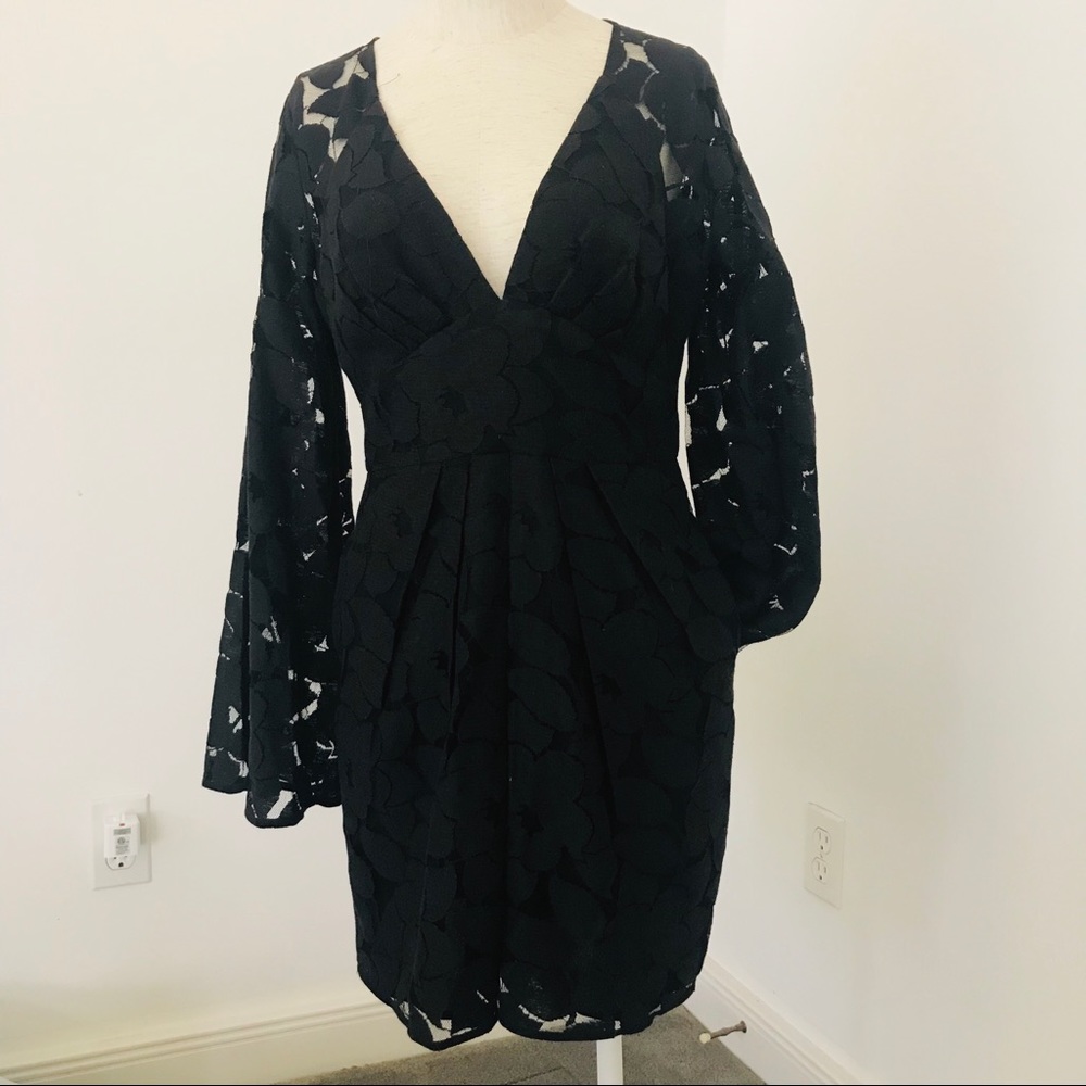 BCBGeneration Black Lace Dress With Bell Sleeves